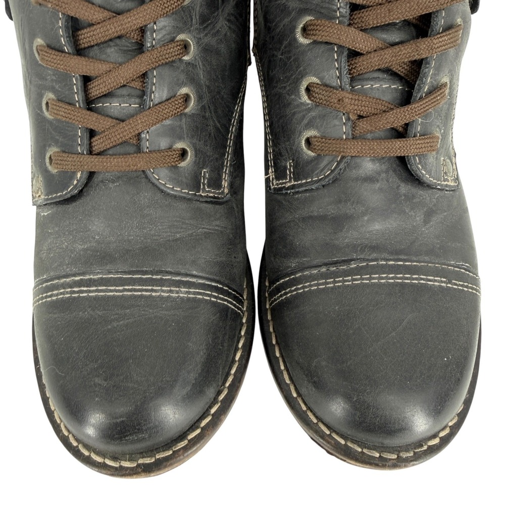 Taos Crave Black Leather Suede Combat Boots EU 38 7-7.5 Side Zip Lace Up Cap Toe - Picture 4 of 10